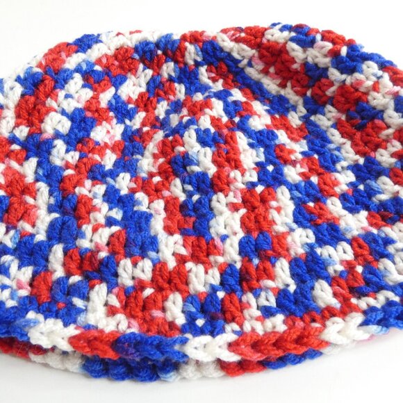 Red White Blue Skull Cap OS Handmade Crochet Hand Knit 4th of July Patriotic NWT - Picture 6 of 7